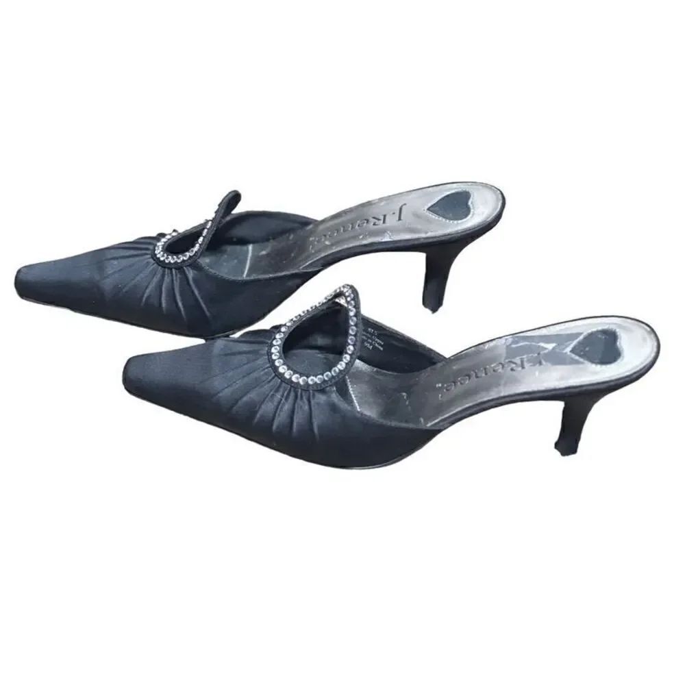 J. Renee SLY Slip On Embellished Black Satin Mules Size 9